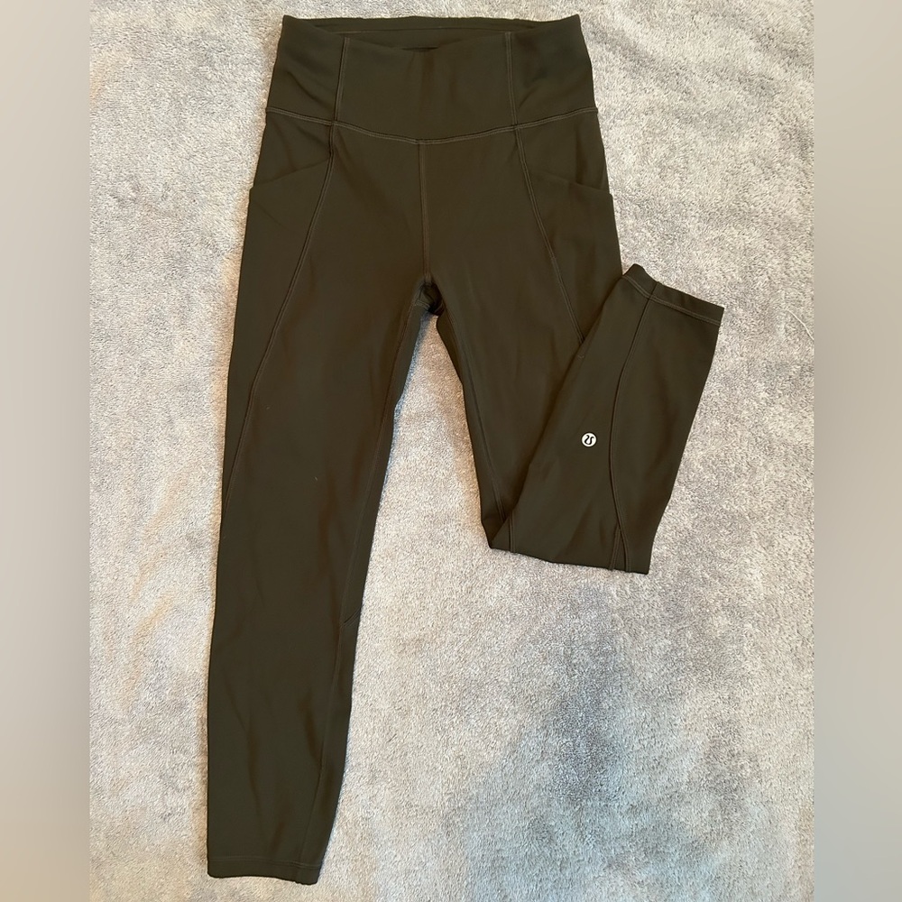 Lululemon Dark Olive Time To Sweat Crop Leggings 23”